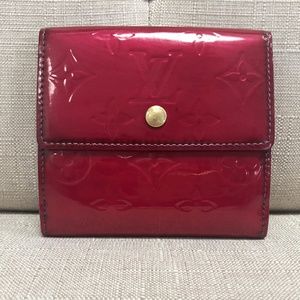 Auth Louis Vuitton Red Vernis Elise Wallet